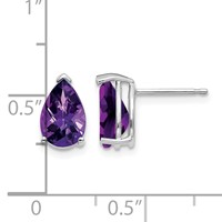 14K White Gold 9x 6mm Pear Checker-cut Amethyst Post Earrings view 4