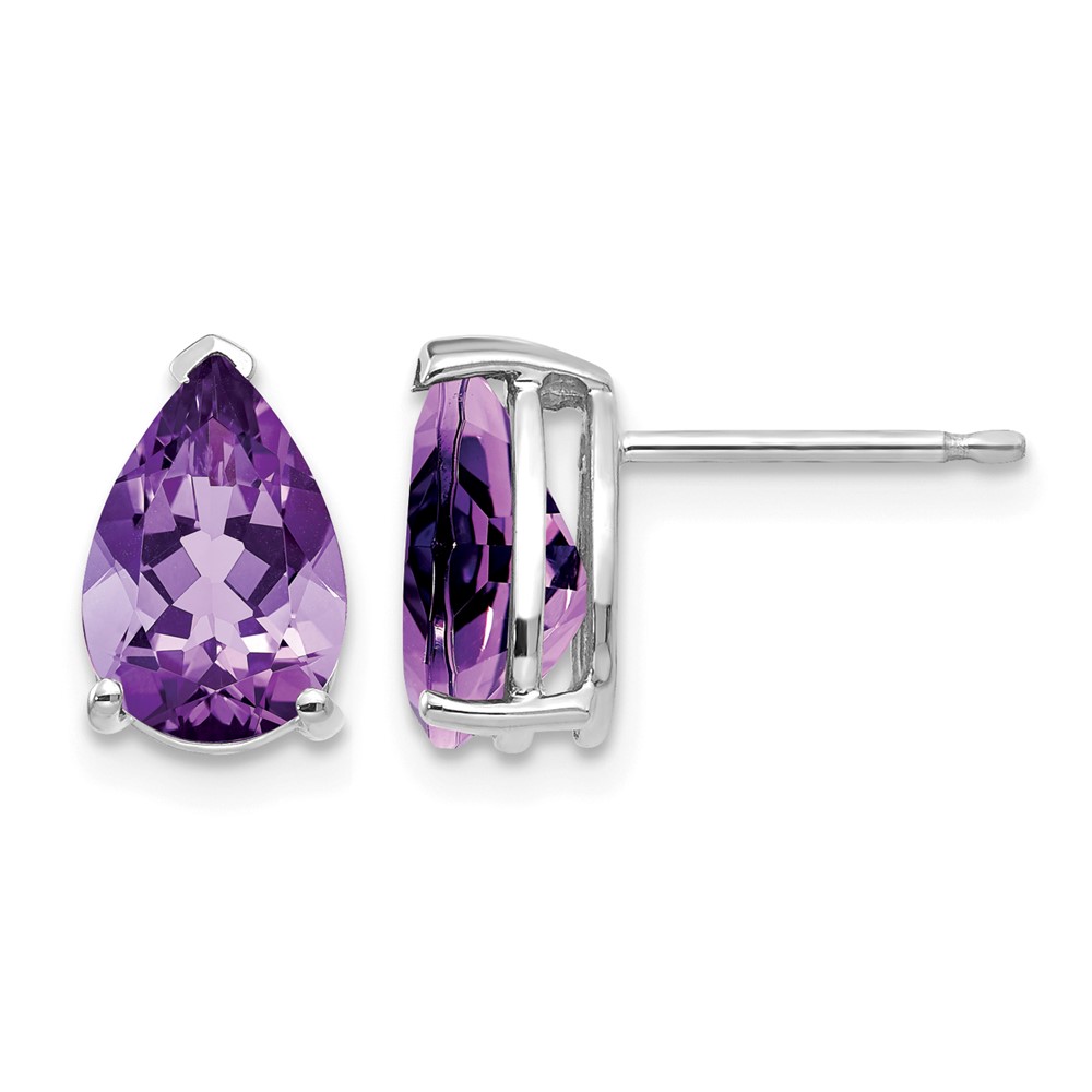14K White Gold 9x 6mm Pear Amethyst Stud Earrings
