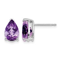 14K White Gold 9x 6mm Pear Amethyst Stud Earrings view 1