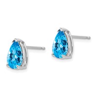 14K White Gold 9x 6mm Pear Checker-cut Blue Topaz Post Earrings view 2