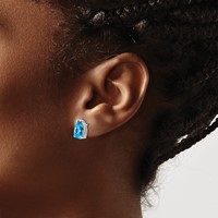 14K White Gold 9x 6mm Pear Checker-cut Blue Topaz Post Earrings view 3
