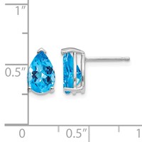 14K White Gold 9x 6mm Pear Checker-cut Blue Topaz Post Earrings view 4