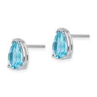 14K White Gold 9x6mm Pear Blue Topaz Post Earrings view 2