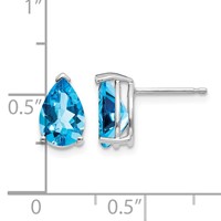 14K White Gold 9x6mm Pear Blue Topaz Post Earrings view 4