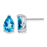 14K White Gold 9x6mm Pear Blue Topaz Post Earrings view 1