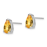 14K White Gold 9x 6mm Pear Checker-cut Citrine Post Earrings view 2