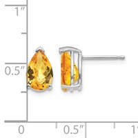14K White Gold 9x 6mm Pear Checker-cut Citrine Post Earrings view 4