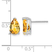 14K White Gold 9x 6mm Pear Citrine Post Earrings view 4