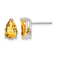 14K White Gold 9x 6mm Pear Citrine Post Earrings view 1