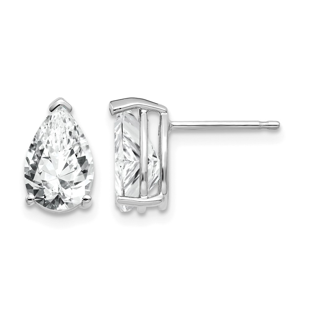 14K White Gold 9x 6mm Pear Cubic Zirconia Post Earrings