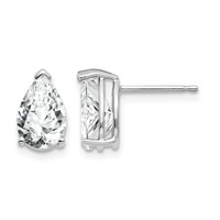 14K White Gold 9x 6mm Pear Cubic Zirconia Post Earrings view 1