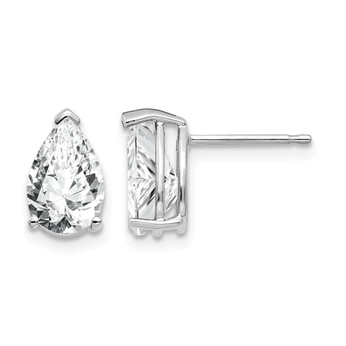14K White Gold 9x 6mm Pear Cubic Zirconia Post Earrings