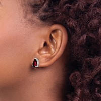 14K White Gold 9x 6mm Pear Garnet Post Earrings view 3