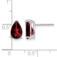 14K White Gold 9x 6mm Pear Garnet Post Earrings view 4