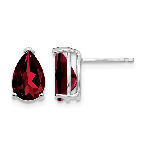 14K White Gold 9x 6mm Pear Garnet Post Earrings