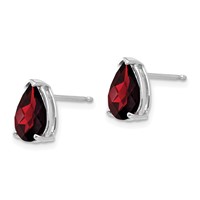 14K White Gold 9x 6mm Pear Checker-cut Garnet Post Earrings view 2