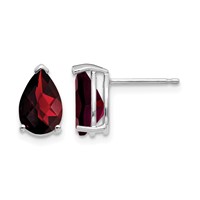 14K White Gold 9x 6mm Pear Checker-cut Garnet Post Earrings view 1