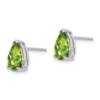 14K White Gold 9x 6mm Pear Peridot Post Earrings view 2