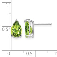 14K White Gold 9x 6mm Pear Peridot Post Earrings view 4