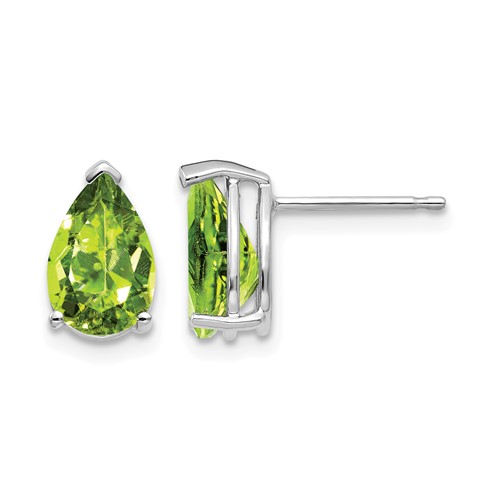 14K White Gold 9x 6mm Pear Peridot Post Earrings