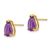 14K Yellow Gold 10x7mm Pear Amethyst Post Earrings view 2