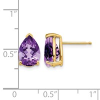 14K Yellow Gold 10x7mm Pear Amethyst Post Earrings view 4