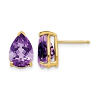 14K Yellow Gold 10x7mm Pear Amethyst Post Earrings view 1
