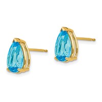 14K Yellow Gold 10x7mm Pear Blue Topaz Post Earrings view 2