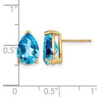 14K Yellow Gold 10x7mm Pear Blue Topaz Post Earrings view 4