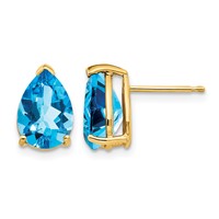 14K Yellow Gold 10x7mm Pear Blue Topaz Post Earrings view 1