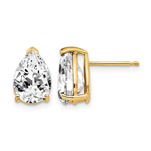 14K Yellow Gold 10x 7mm Pear Cubic Zirconia Post Earrings