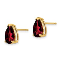 14K Yellow Gold 10x 7mm Pear Garnet Post Earrings view 2