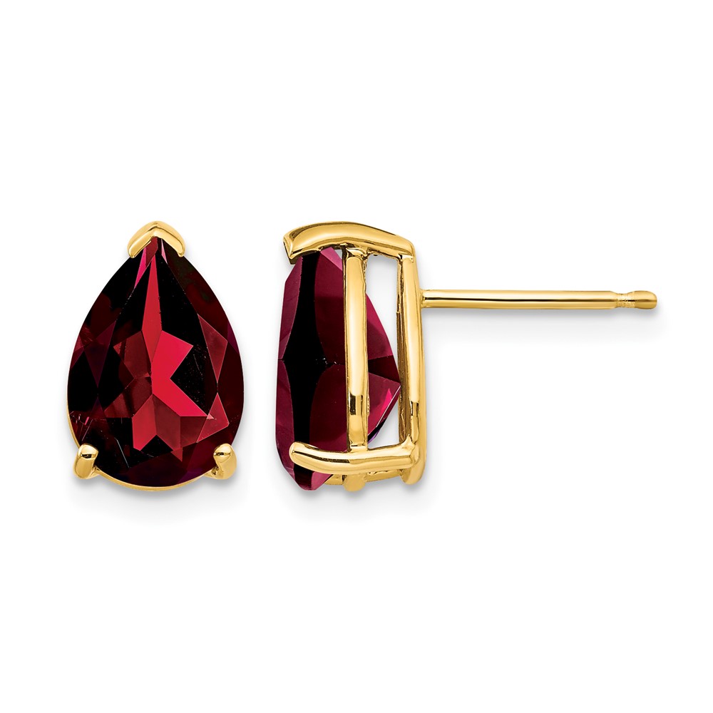 14K Yellow Gold 10x 7mm Pear Garnet Post Earrings
