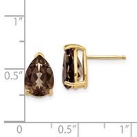 14K Yellow Gold 10x 7mm Pear Smoky Quartz Post Earrings view 4