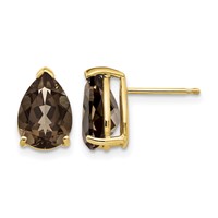 14K Yellow Gold 10x 7mm Pear Smoky Quartz Post Earrings view 1