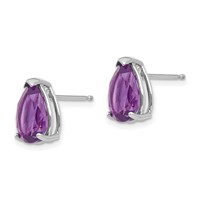 14K White Gold 10x 7mm Pear Amethyst Stud Earrings view 2