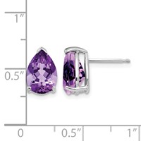 14K White Gold 10x 7mm Pear Amethyst Stud Earrings view 4
