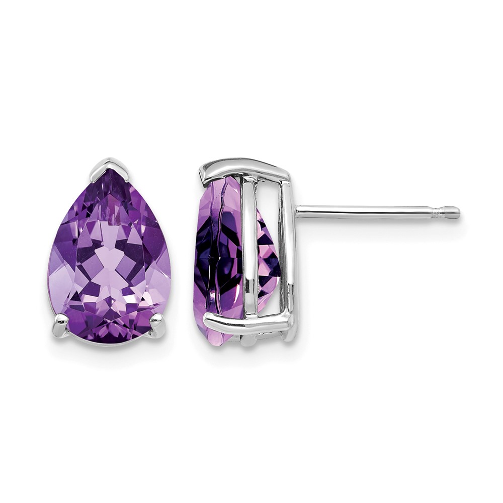 14K White Gold 10x 7mm Pear Amethyst Stud Earrings