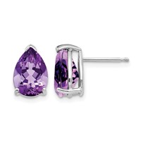 14K White Gold 10x 7mm Pear Amethyst Stud Earrings view 1