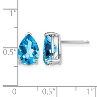 14K White Gold 10x 7mm Pear Blue Topaz Post Earrings view 4