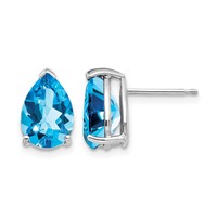 14K White Gold 10x 7mm Pear Blue Topaz Post Earrings view 1
