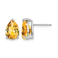14K White Gold 10x7mm Pear Citrine Post Earrings view 1