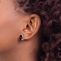 14K White Gold 10x 7mm Pear Garnet Post Earrings view 3
