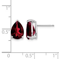 14K White Gold 10x 7mm Pear Garnet Post Earrings view 4