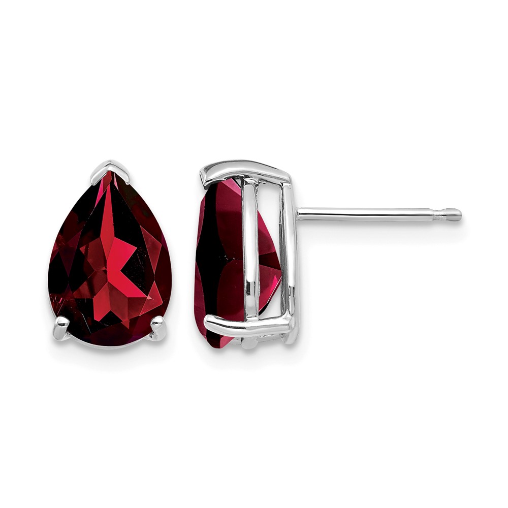 14K White Gold 10x 7mm Pear Garnet Post Earrings