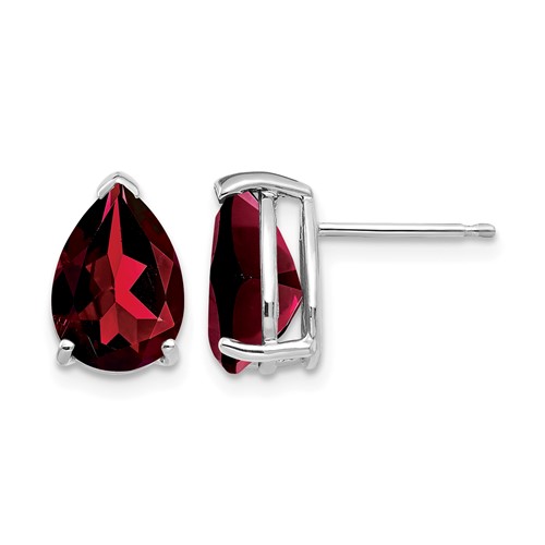 14K White Gold 10x 7mm Pear Garnet Post Earrings