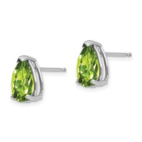 14K White Gold 10x7mm Pear Peridot Post Earrings view 2