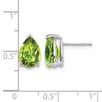 14K White Gold 10x7mm Pear Peridot Post Earrings view 4
