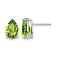 14K White Gold 10x7mm Pear Peridot Post Earrings view 1