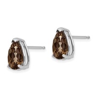 14K White Gold 10x 7mm Pear Smoky Quartz Post Earrings view 2
